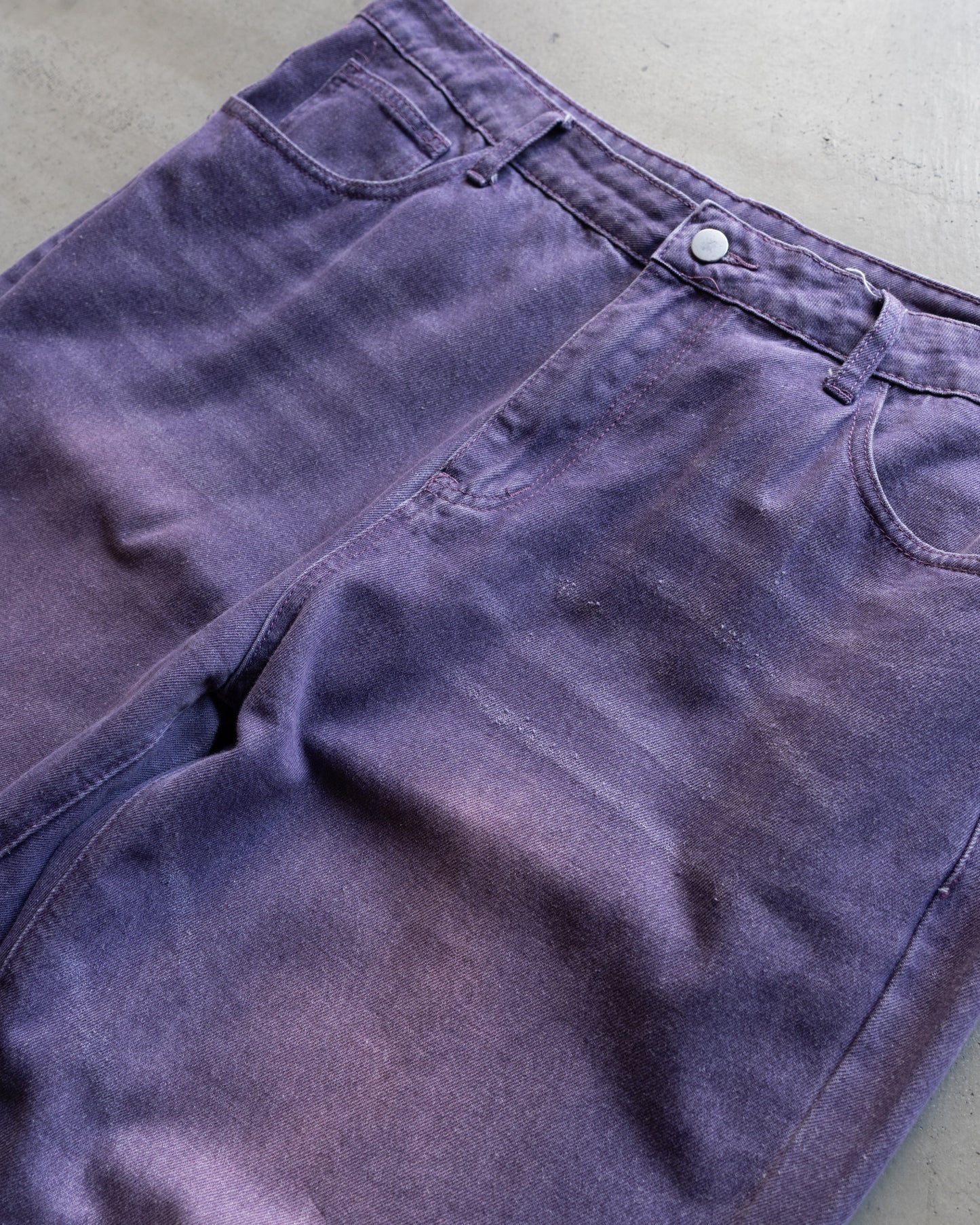Purple processing straight denim pants