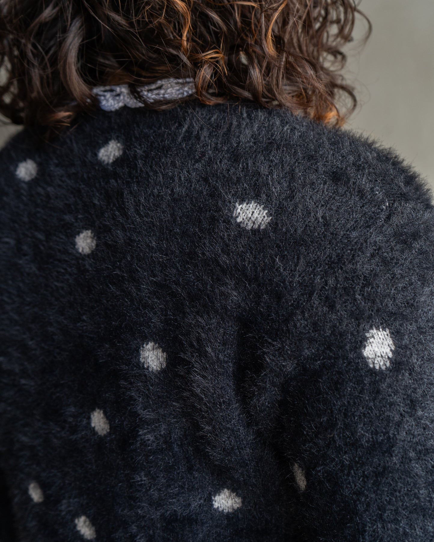 "ladies" polka dot mohair-like cardigan