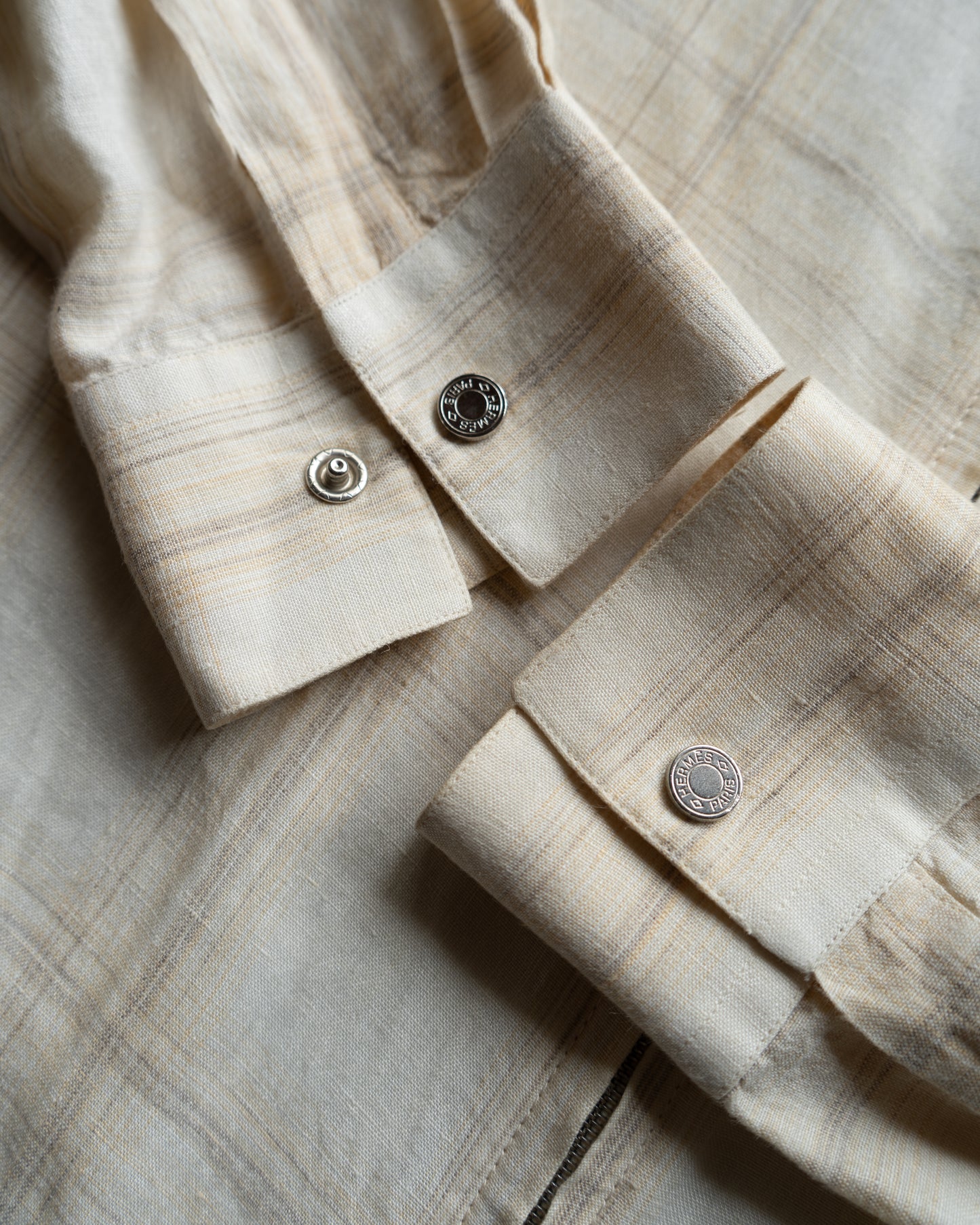 HERMES linen check design shirt jacket