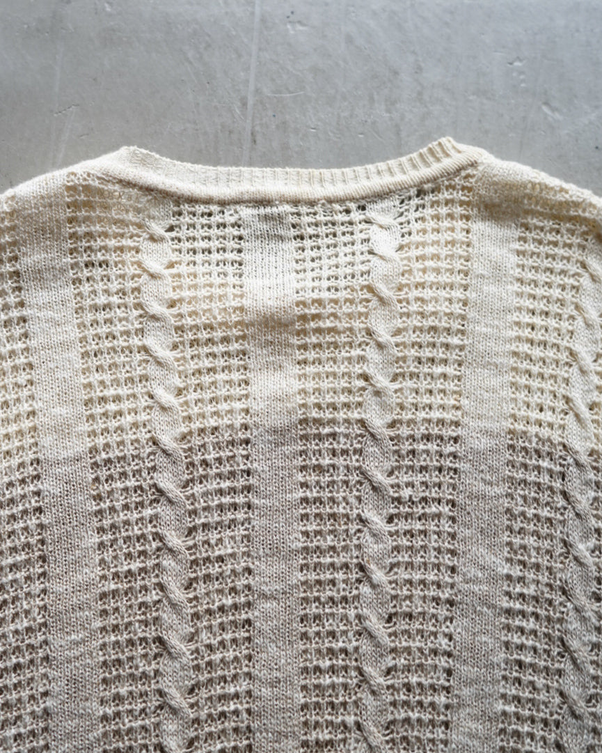 gauze cable crew neck knit sweater