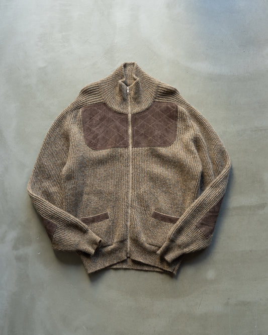 switching leather wool nep knit jacket "made in Scotland"