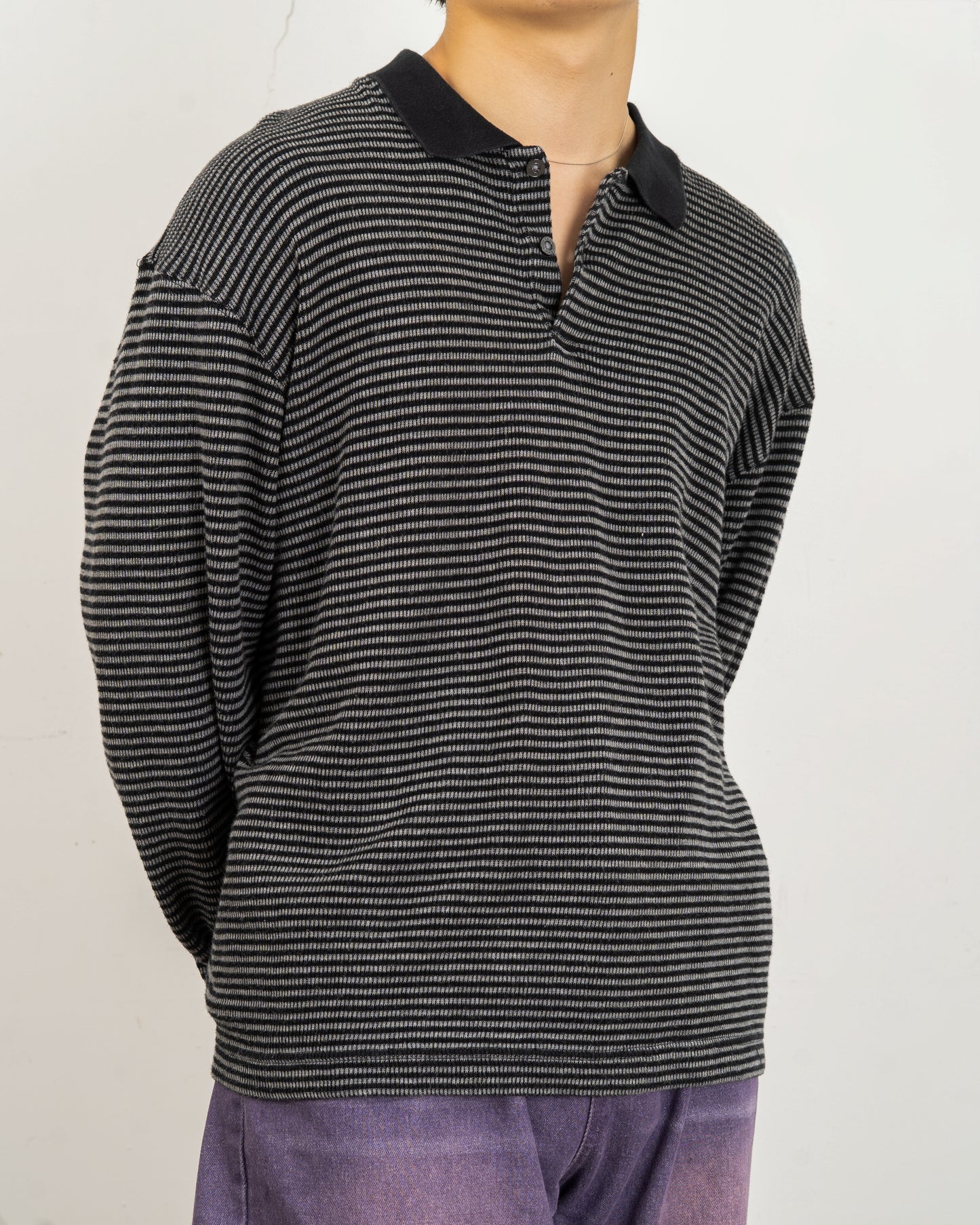 "Calvin Klein"Stripe L/S knit polo shirt