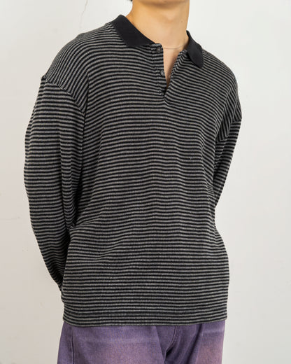 "Calvin Klein"Stripe L/S knit polo shirt