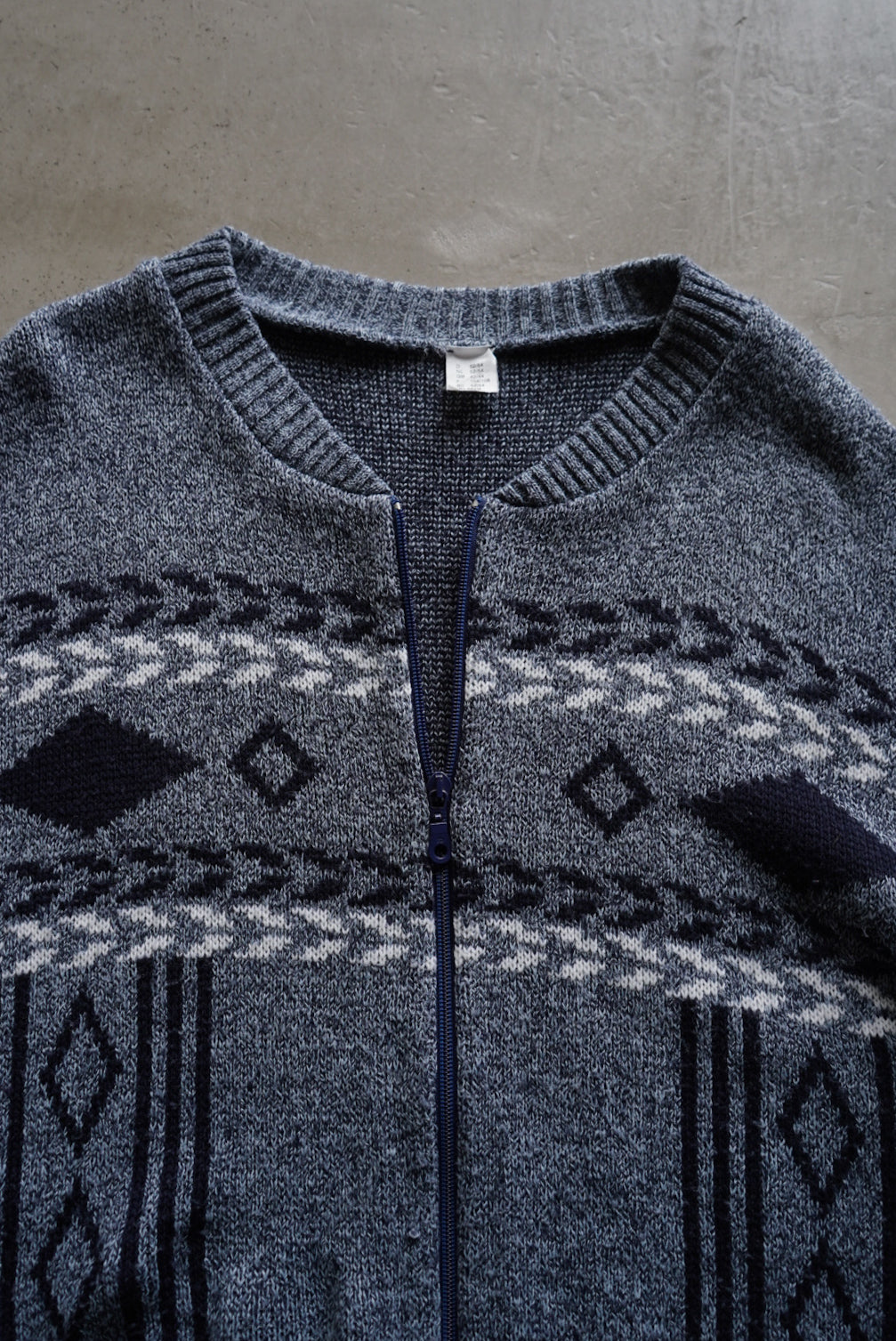 geometric pattern knit zip-up cardigan