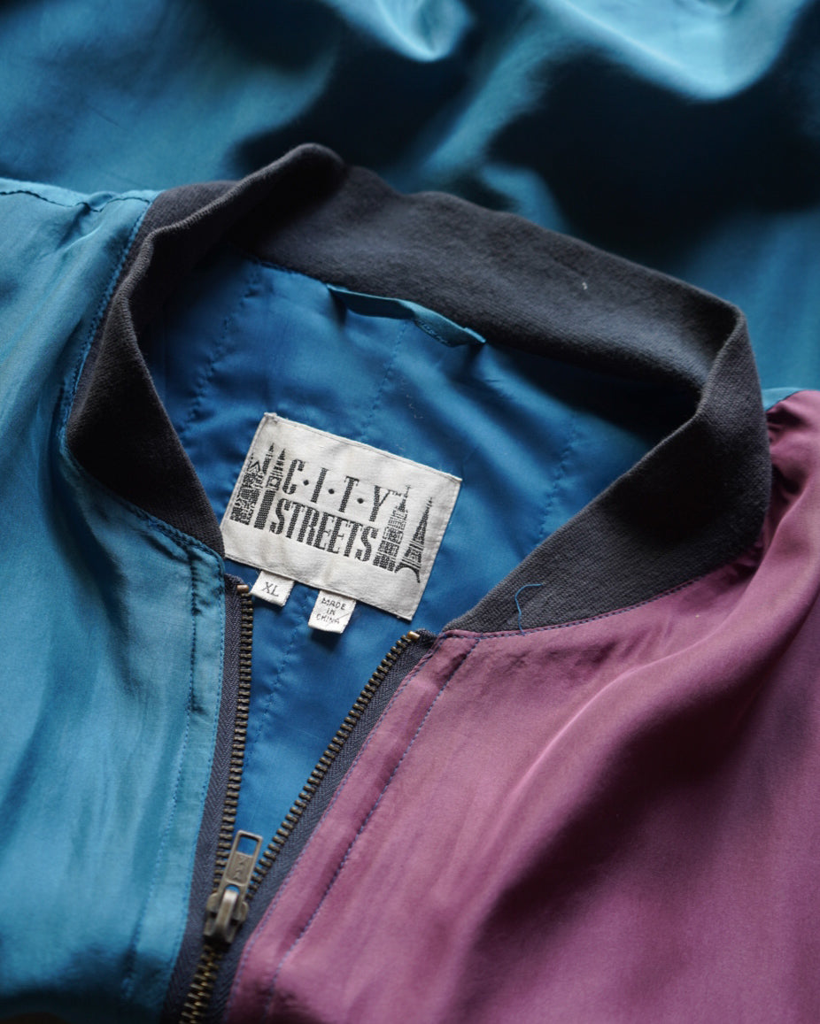 City Streets switching design silk zip-up blouson jacket