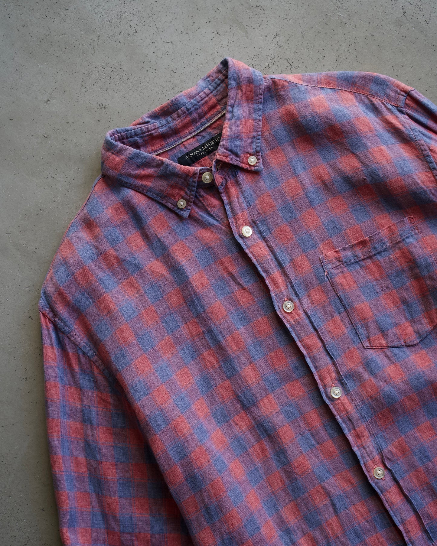 BANANA REPUBLIC piaid check design linen shirt