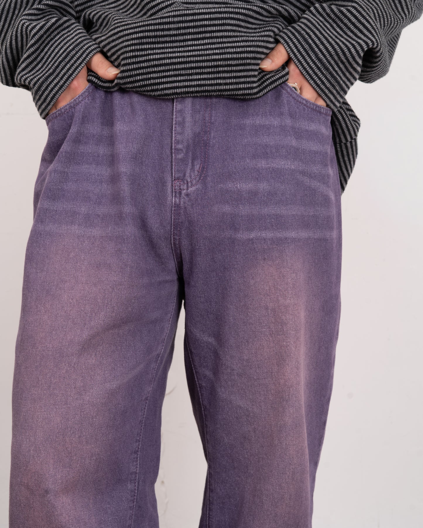 Purple processing straight denim pants