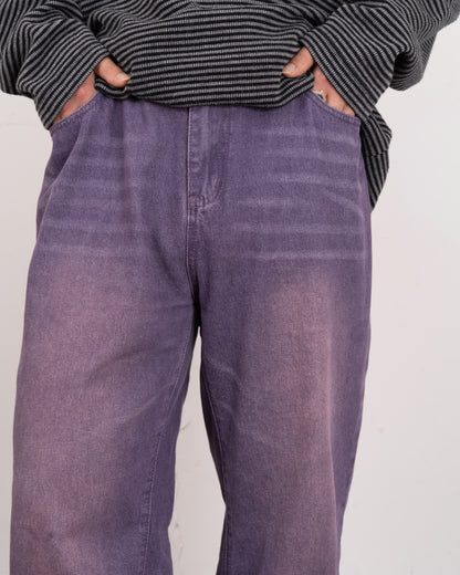 Purple processing straight denim pants