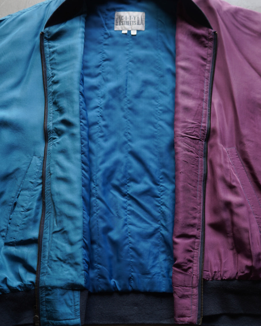 City Streets switching design silk zip-up blouson jacket