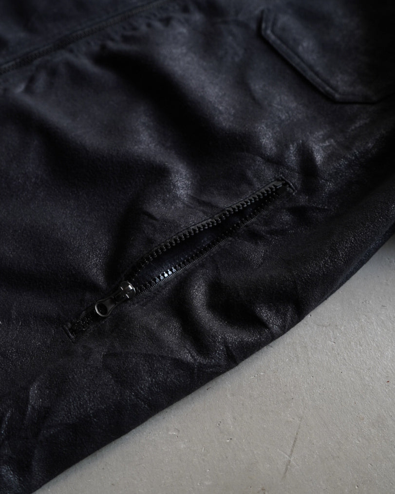 ATLAS FOR MEN fake leather zip-up stand collar jacket