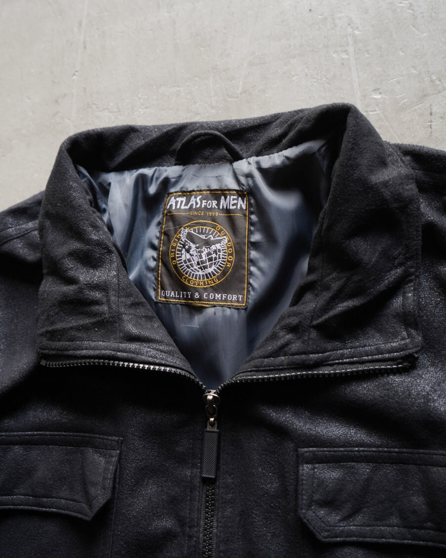 ATLAS FOR MEN fake leather zip-up stand collar jacket