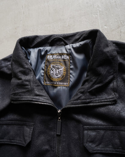 ATLAS FOR MEN fake leather zip-up stand collar jacket