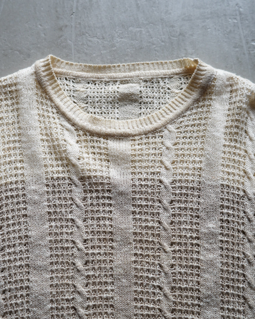 gauze cable crew neck knit sweater
