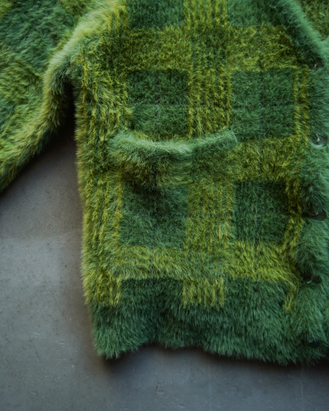 " ladies " check design mohair cardigan