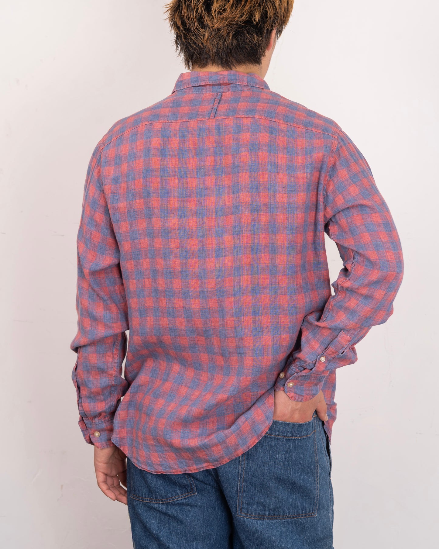 BANANA REPUBLIC piaid check design linen shirt