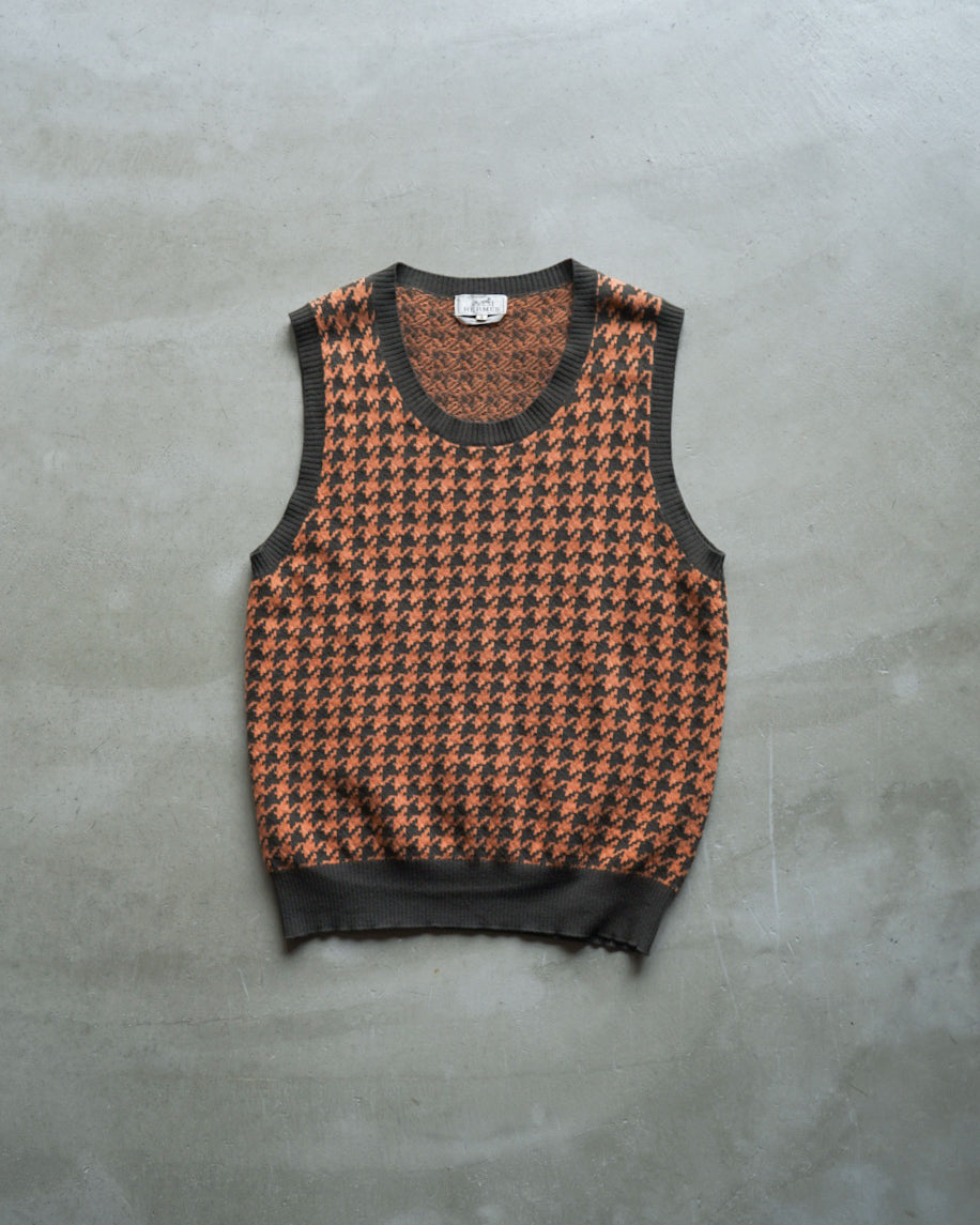 HERMES  cashmere wool houndstooth design knit vest