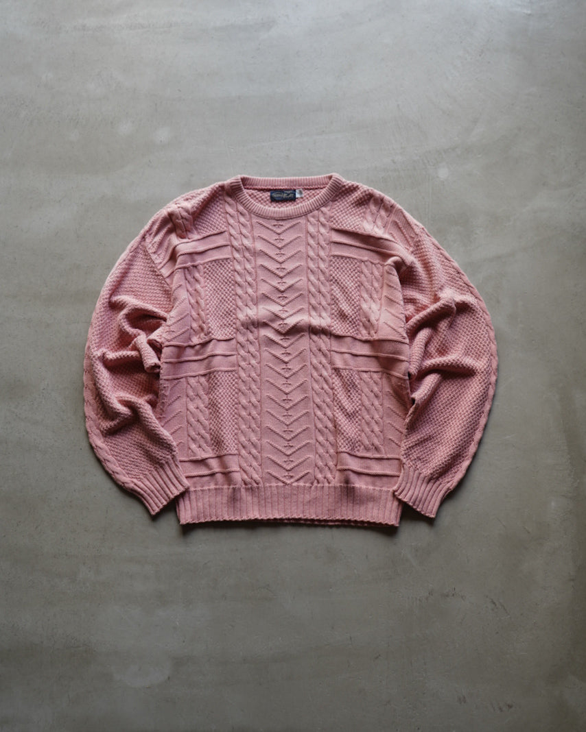 textured patchwork cable knit sweater
