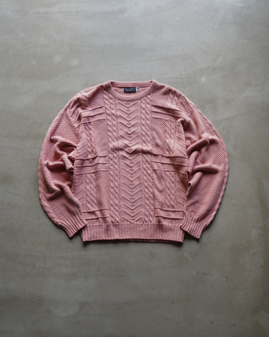textured patchwork cable knit sweater