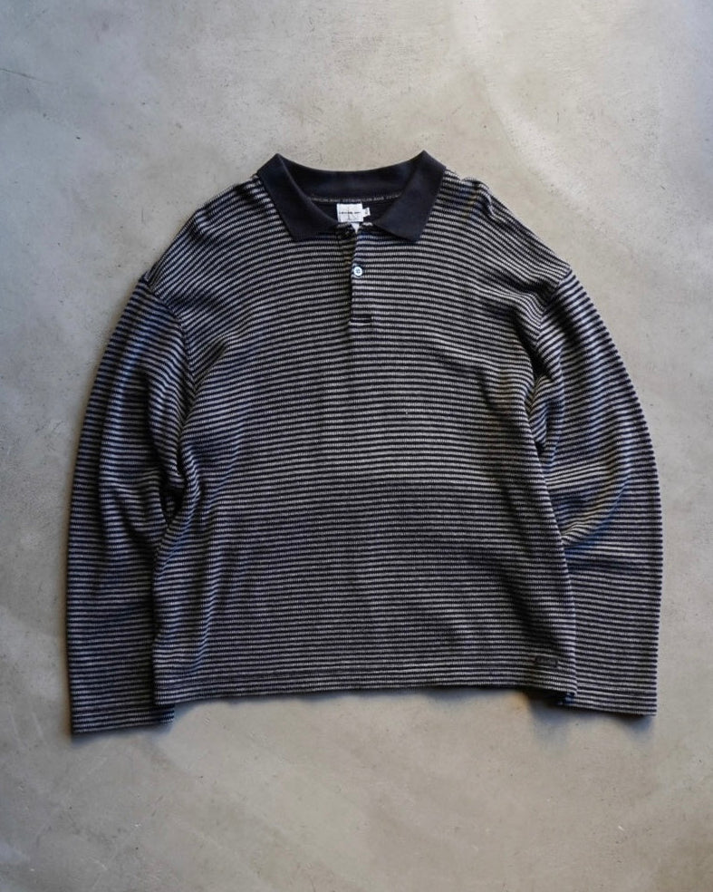 "Calvin Klein"Stripe L/S knit polo shirt