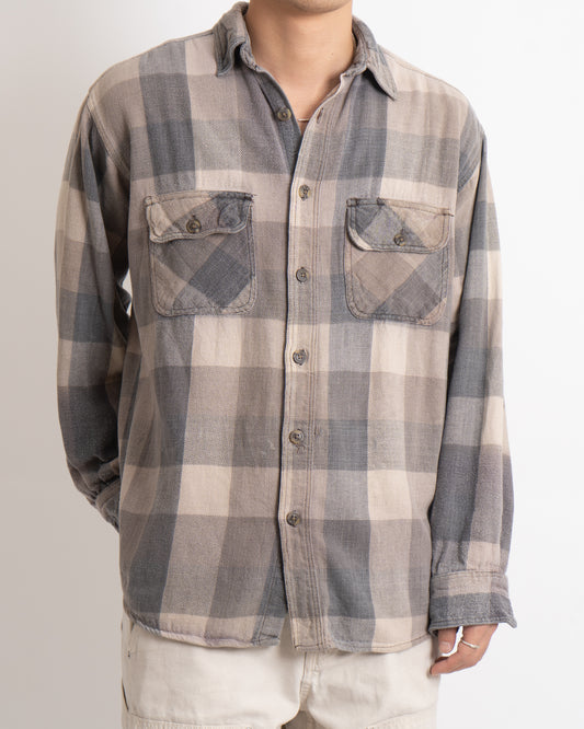 90s check duble flap Pockets flannel shirt