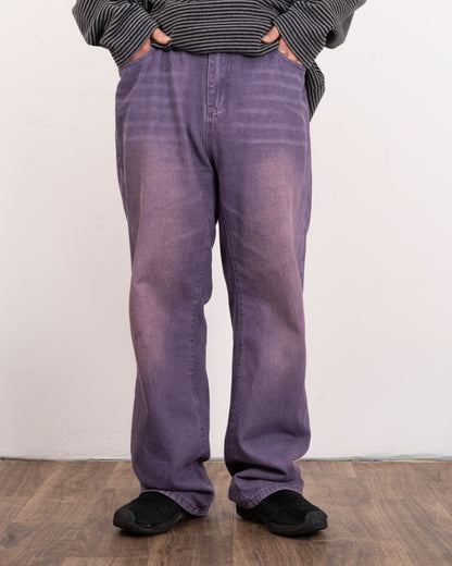 Purple processing straight denim pants