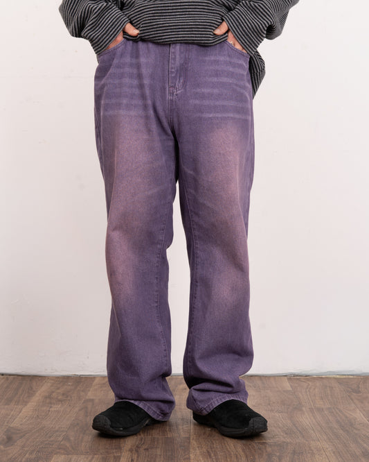 Purple processing straight denim pants