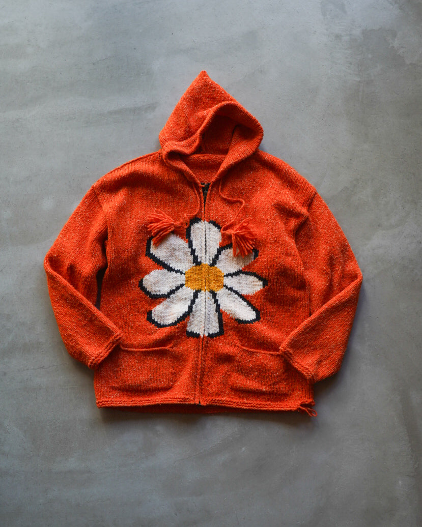 Ecuador flower design knit hoodie Jacket