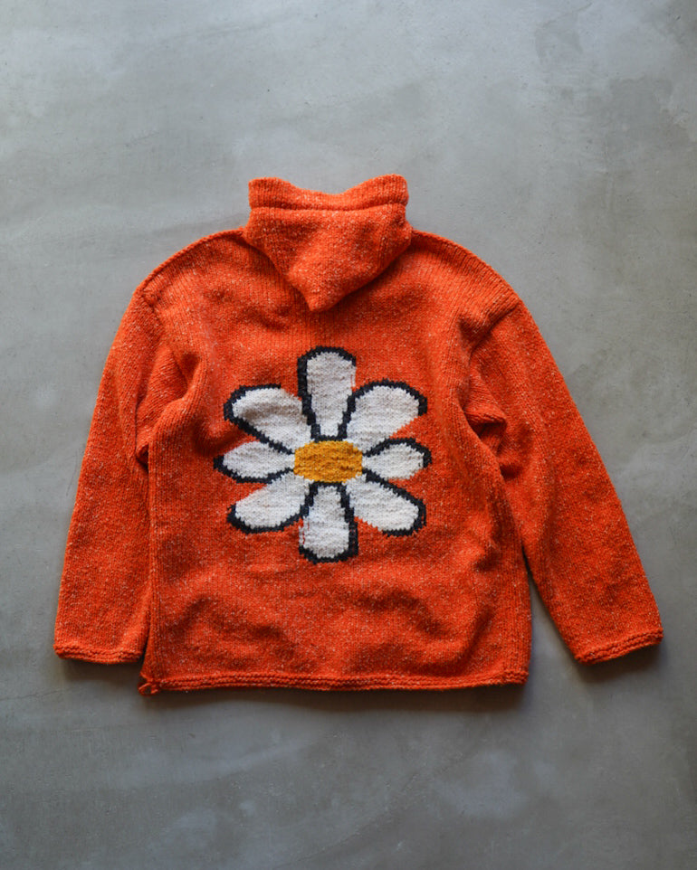 Ecuador flower design knit hoodie Jacket